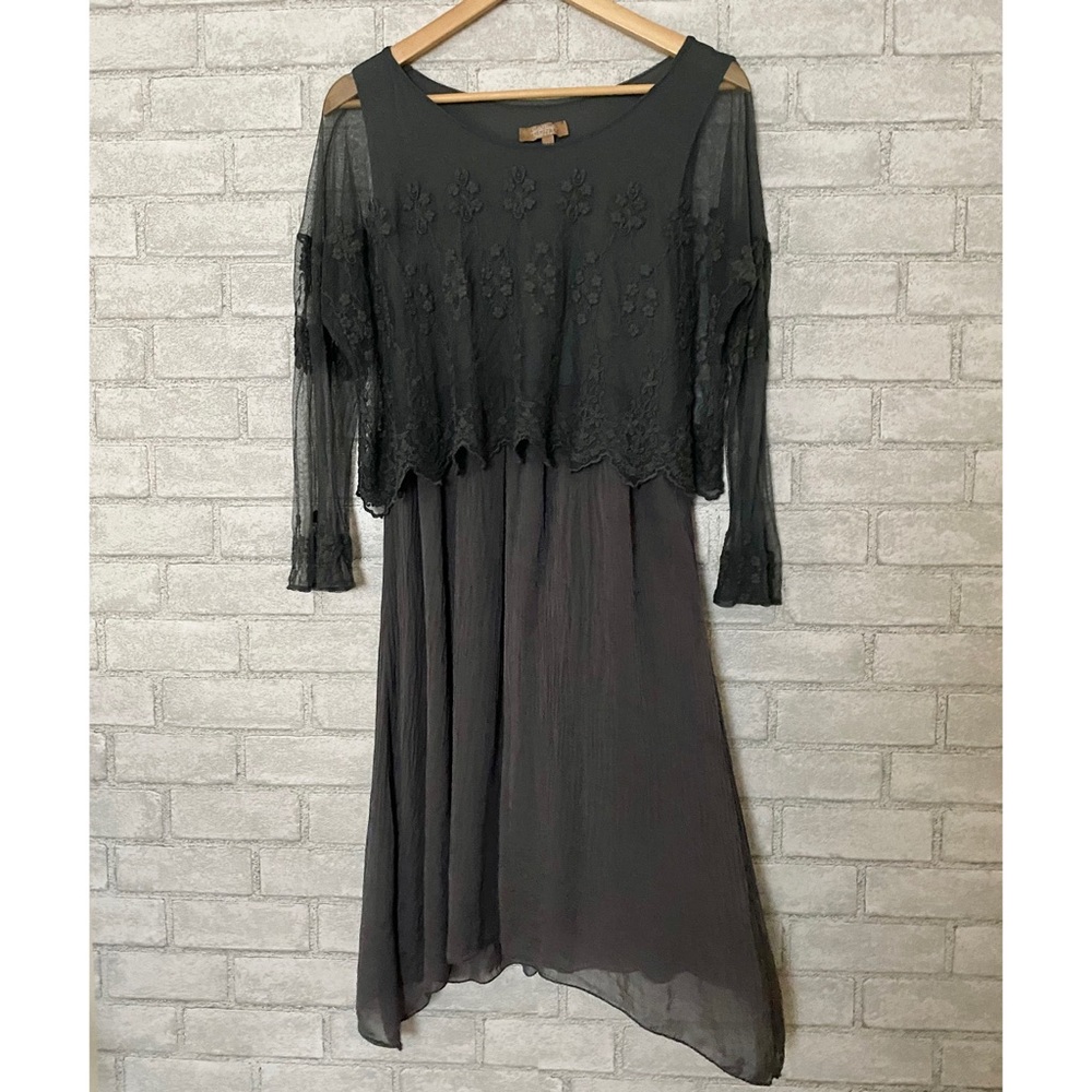 Carla Conti Sheer Floral Long Sleeve Midi Dress